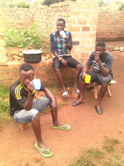 Breakfast tymz who me and Emma WTH a frnd enjoyg during tymz of standard high school luweero